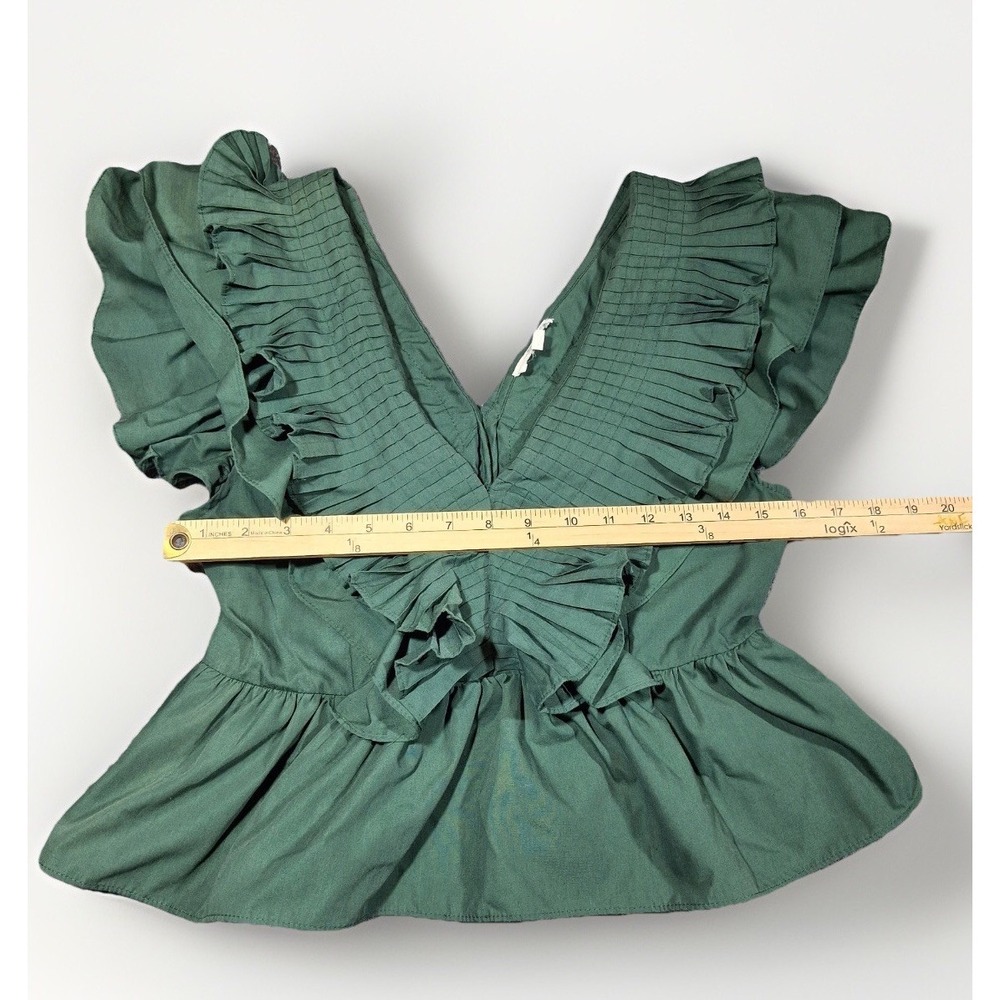 entro Green Ruffled V-Neck Peplum Blouse - Picture 5 of 8